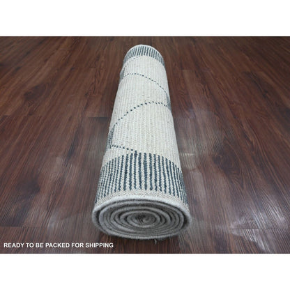 2'6"X10'4" White Geometric Moroccan Weave Hand Knotted Wool Runner Rug