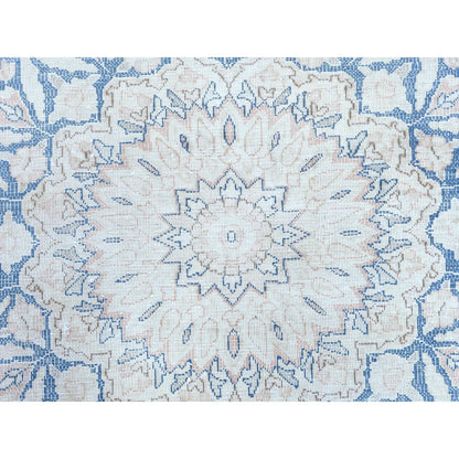 10'2"X13'4" Red Hand Knotted Worn Wool Distressed Look Old Farsian Rug
