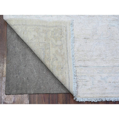 3'X5' Delicate White Wool Hand Knotted Washed Out Peshawar Oriental Rug