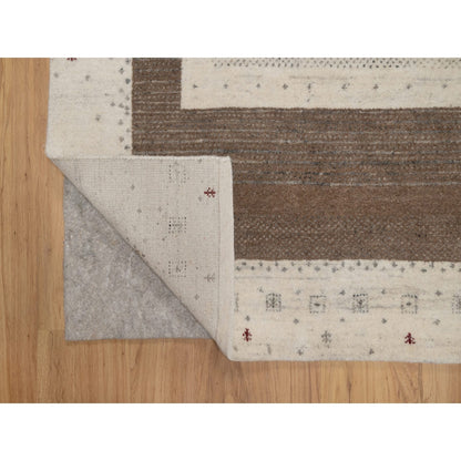 5'X7'10" Ivory Lori Buft Modern Striae Design Pure Wool Hand Knotted Rug