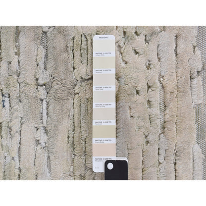 2'X2' Bone White Sample Modern Silk With Wool Hand Knotted Square Rug