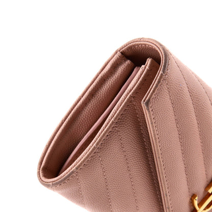 Saint Laurent Classic Monogram Flap Wallet Matelasse Chevron Leather Large