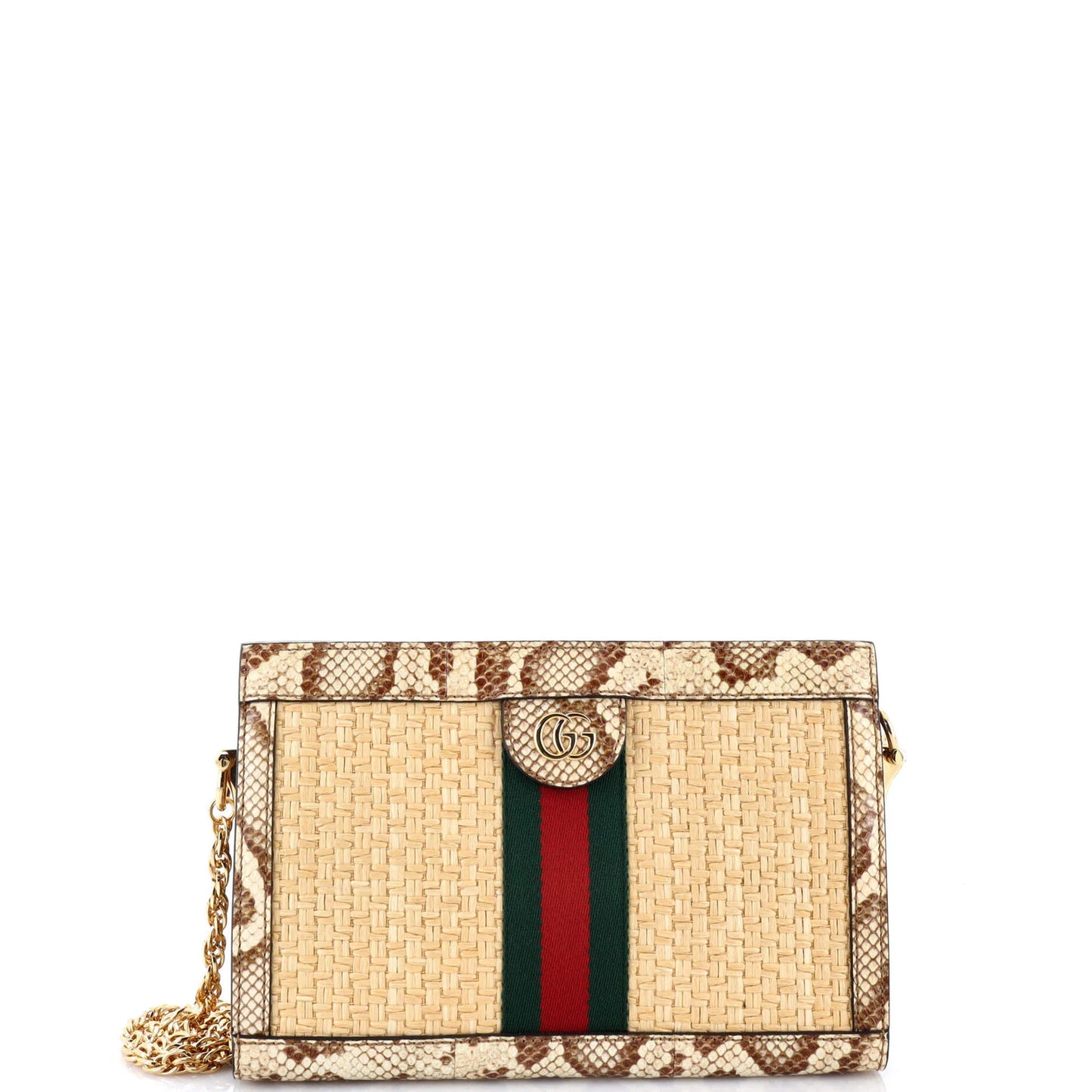 Gucci Ophidia Chain Shoulder Bag Raffia With Snakeskin Small