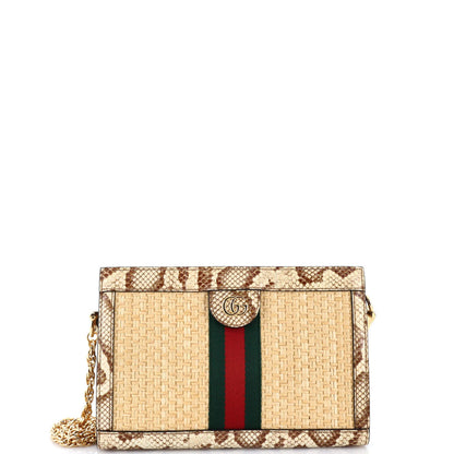 Gucci Ophidia Chain Shoulder Bag Raffia With Snakeskin Small