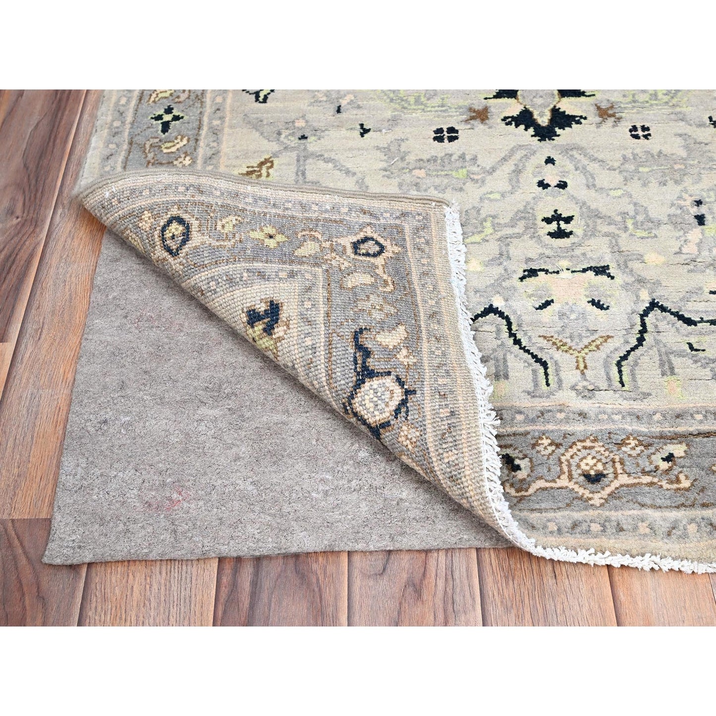 3'1"X4'10" Marian Blue Seeripe Heris Design Natural Wool Hand Knotted Rug