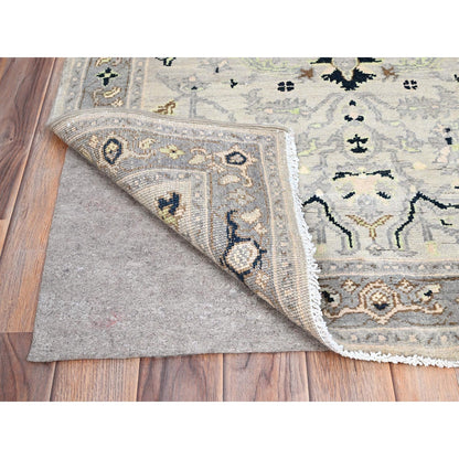 3'1"X4'10" Marian Blue Seeripe Heris Design Natural Wool Hand Knotted Rug