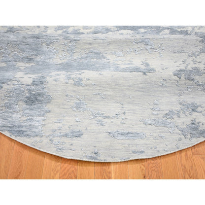 7'10"X7'10" Round Abstract Wool & Silk Denser Weave Hand Knotted Rug