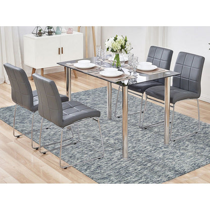 8'1"X10' Blue Hand Loomed Modern Striae Design Pure Wool Rug