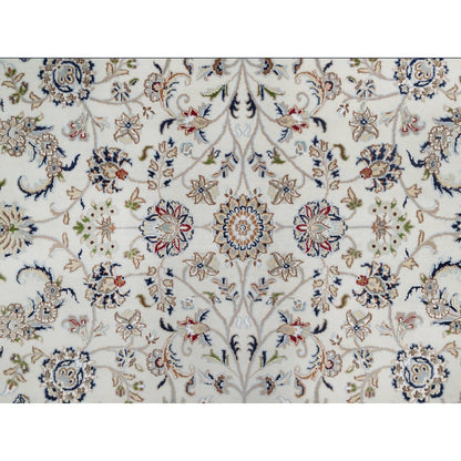 7'10"X10' White Hand Knotted Nain With Flower Design Wool And Silk Rug