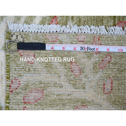 2'7"X6' Green Afghan Peshawar Birds Design Wool Hand Knotted Runner Rug