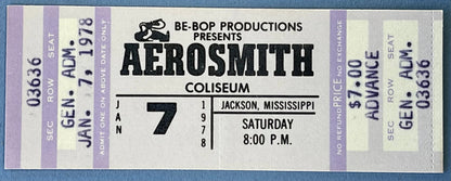 Aerosmith January 7 1978 Coliseum Jackson Ms. Concert Ticket Stub