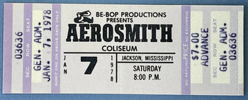 Aerosmith January 7 1978 Coliseum Jackson Ms. Concert Ticket Stub