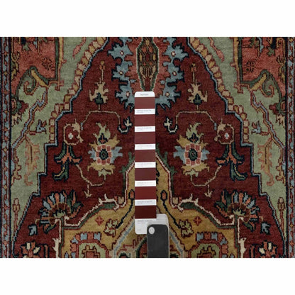 3'X5'1" Red Antiqued Heris Re-Creation Hand Knotted New Zealand Wool Rug
