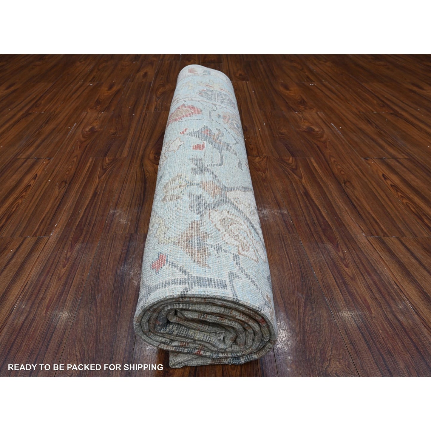 8'10"X12' Iceberg Blue Hand Knotted Afghan Angora Oushak Oriental Rug