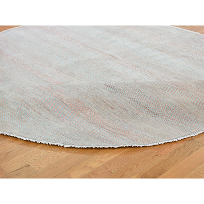 8'X8' Salmon Grass Design Wool And Silk Hand Knotted Round Oriental Rug