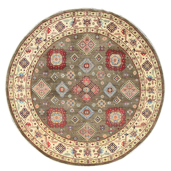 9'X9' Taupe Brown Special Kazak Pure Wool Hand Knotted Round Oriental Rug