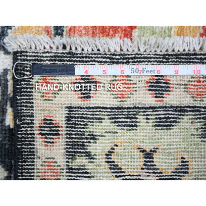 6'7"X9'5" Black Afghan Angora Oushak Pop Of Color Wool Hand Knotted Rug
