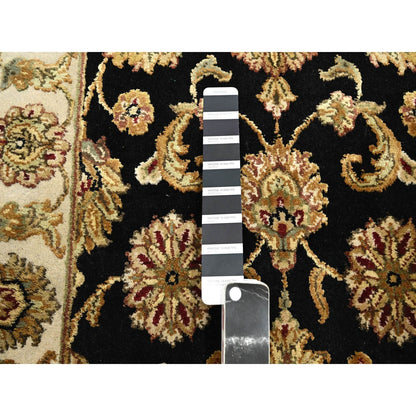 2'6"x8' Black Hand Knotted Rajasthan Leaf Design Wool and Silk Runner Rug