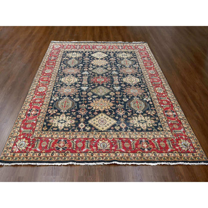 8'2"X10' Cynical Black Wool Karajeh Design Hand Knotted Oriental Rug