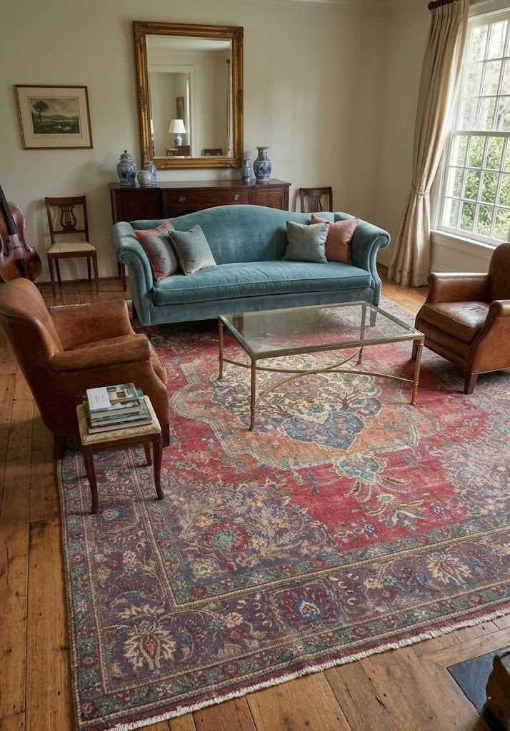 Muted floral classic oriental wool rug for dining room 9x12 ft carpet