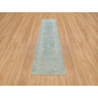 2'6"X10' Gray Wool And Silk Modern Jacquard Hand Loomed Runner