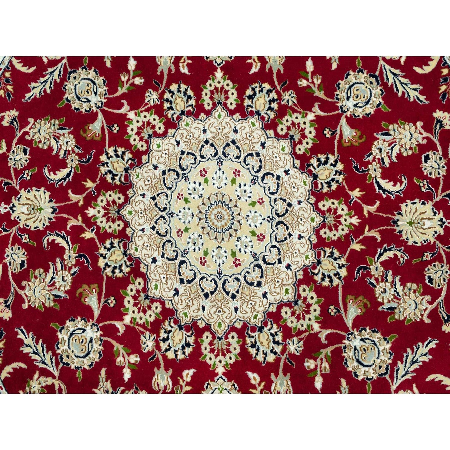 8'X8' Barn Red 250 Kpsi Hand Knotted Nain Soft Wool Oriental Round Rug