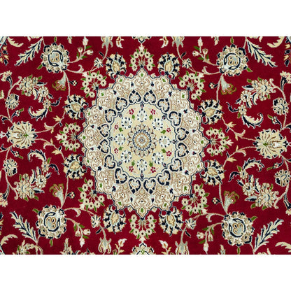 8'X8' Barn Red 250 Kpsi Hand Knotted Nain Soft Wool Oriental Round Rug