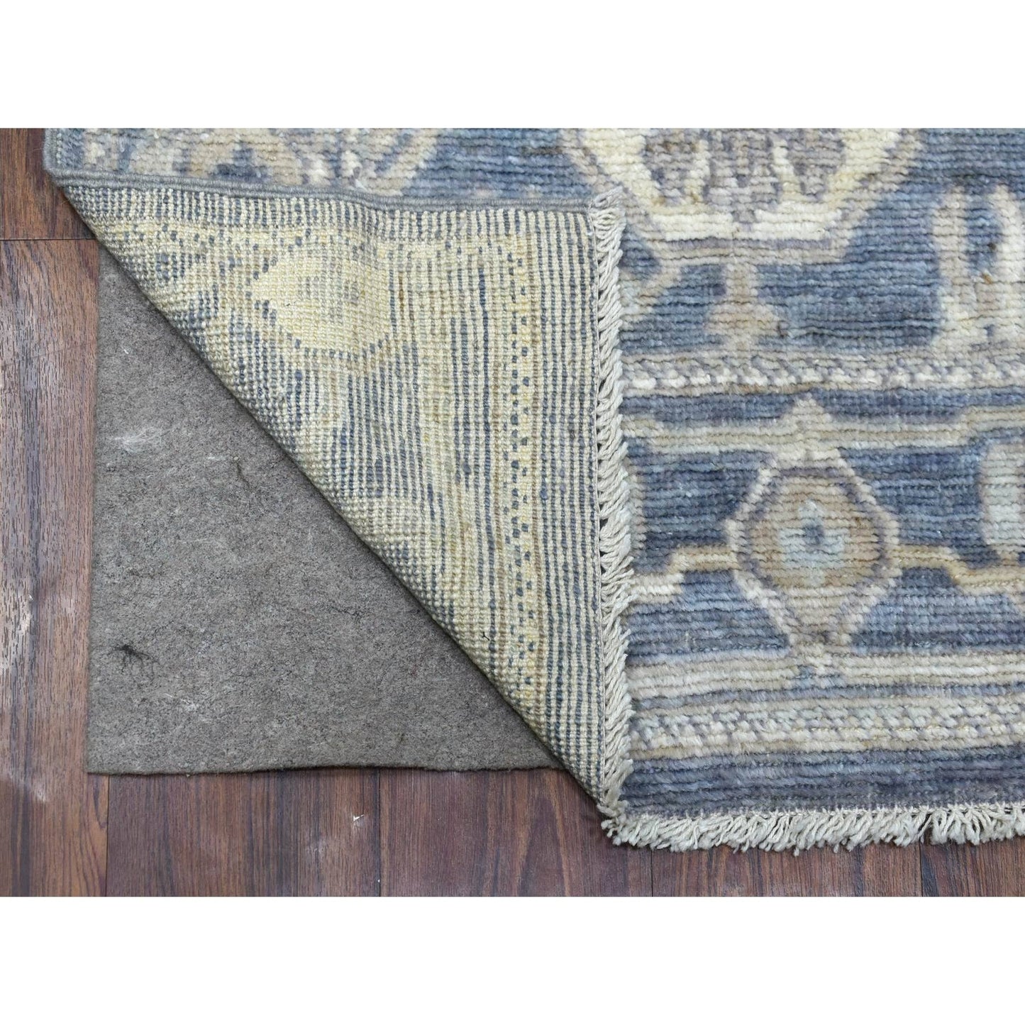2'7"X11'5" Charcoal Gray Afghan Angora Ushak Hand Knotted Wool Runner Rug