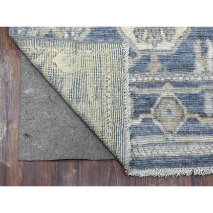 2'7"X11'5" Charcoal Gray Afghan Angora Ushak Hand Knotted Wool Runner Rug