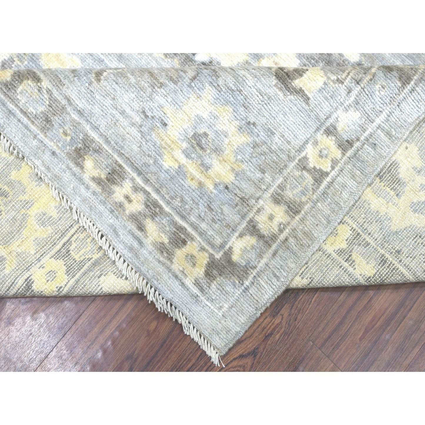 8'X9'10" Hand Knotted Gray Afghan Angora Ushak And Soft Wool Rug