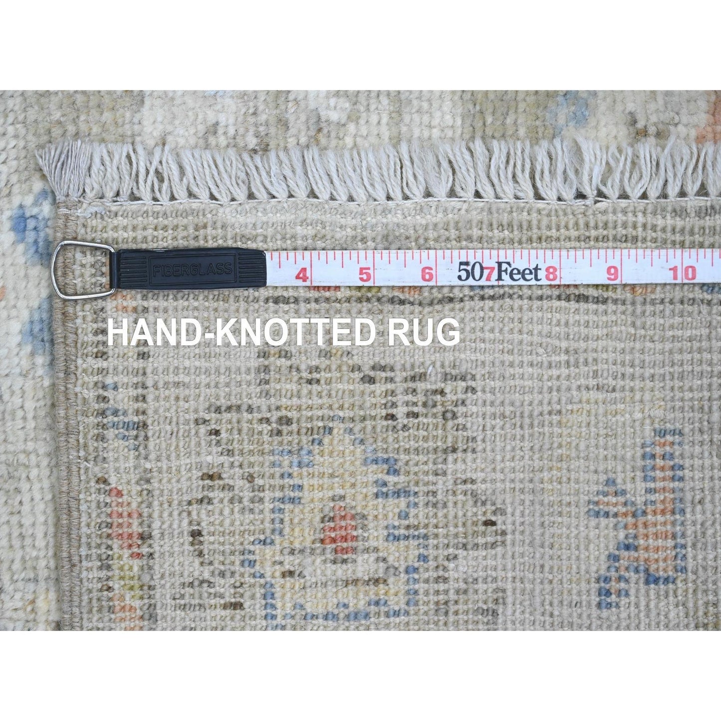 3'X19'10" Green Hand Knotted Angora Oushak Leaf Design Wool Runner Rug