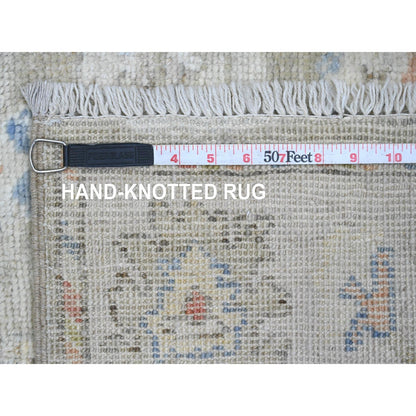 3'X19'10" Green Hand Knotted Angora Oushak Leaf Design Wool Runner Rug