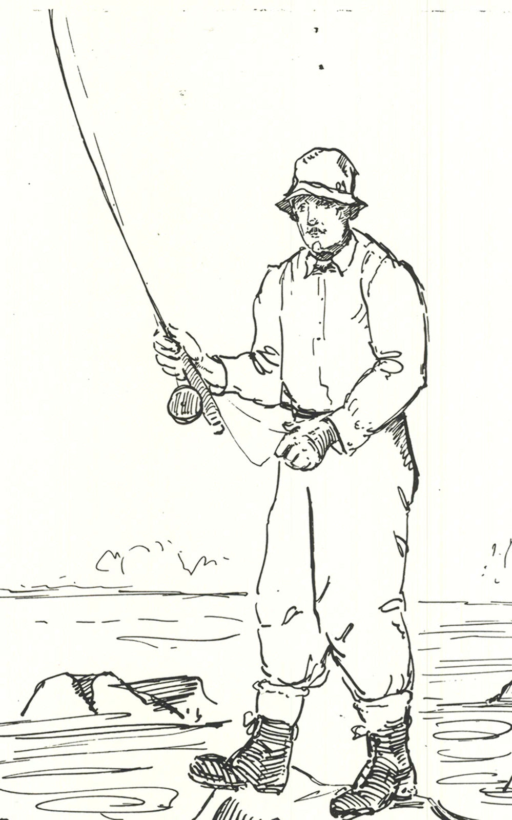 Yb Robinson Fly Fisherman In River " Lithograph Contemporary