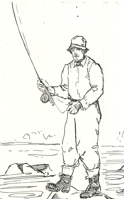 Yb Robinson Fly Fisherman In River " Lithograph Contemporary
