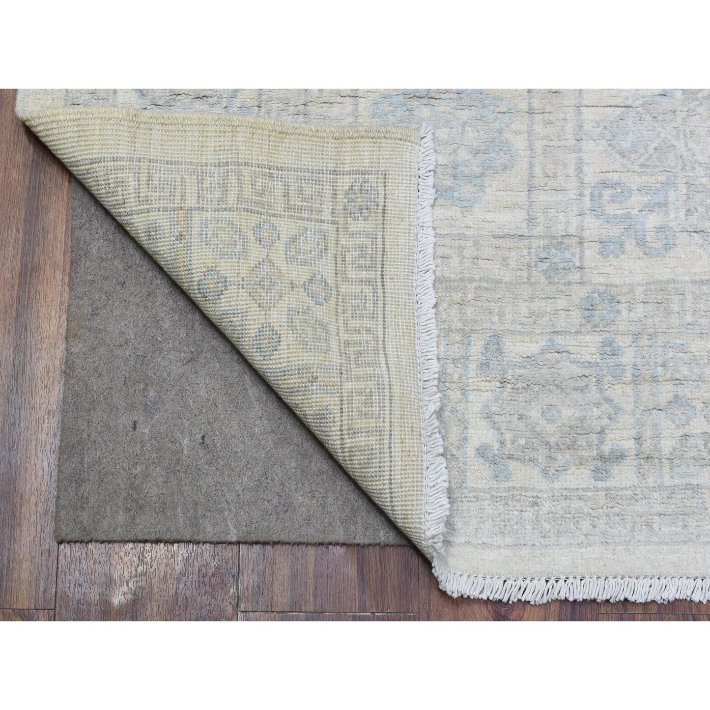 4'X11'8" Ivory White Wash Peshawar Wool Hand Knotted Wide Runner Rug