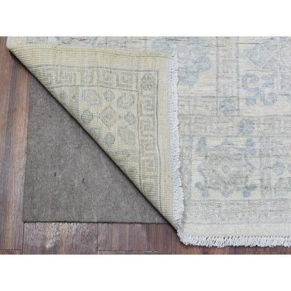 4'X11'8" Ivory White Wash Peshawar Wool Hand Knotted Wide Runner Rug