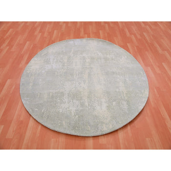 6'X6' Flannel Gray Wool And Silk Hand Knotted Modern Abstract Round Rug