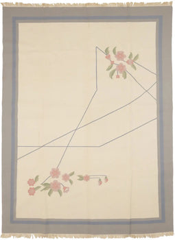 Large Contemporary Floral Dhurrie Rug Reversible