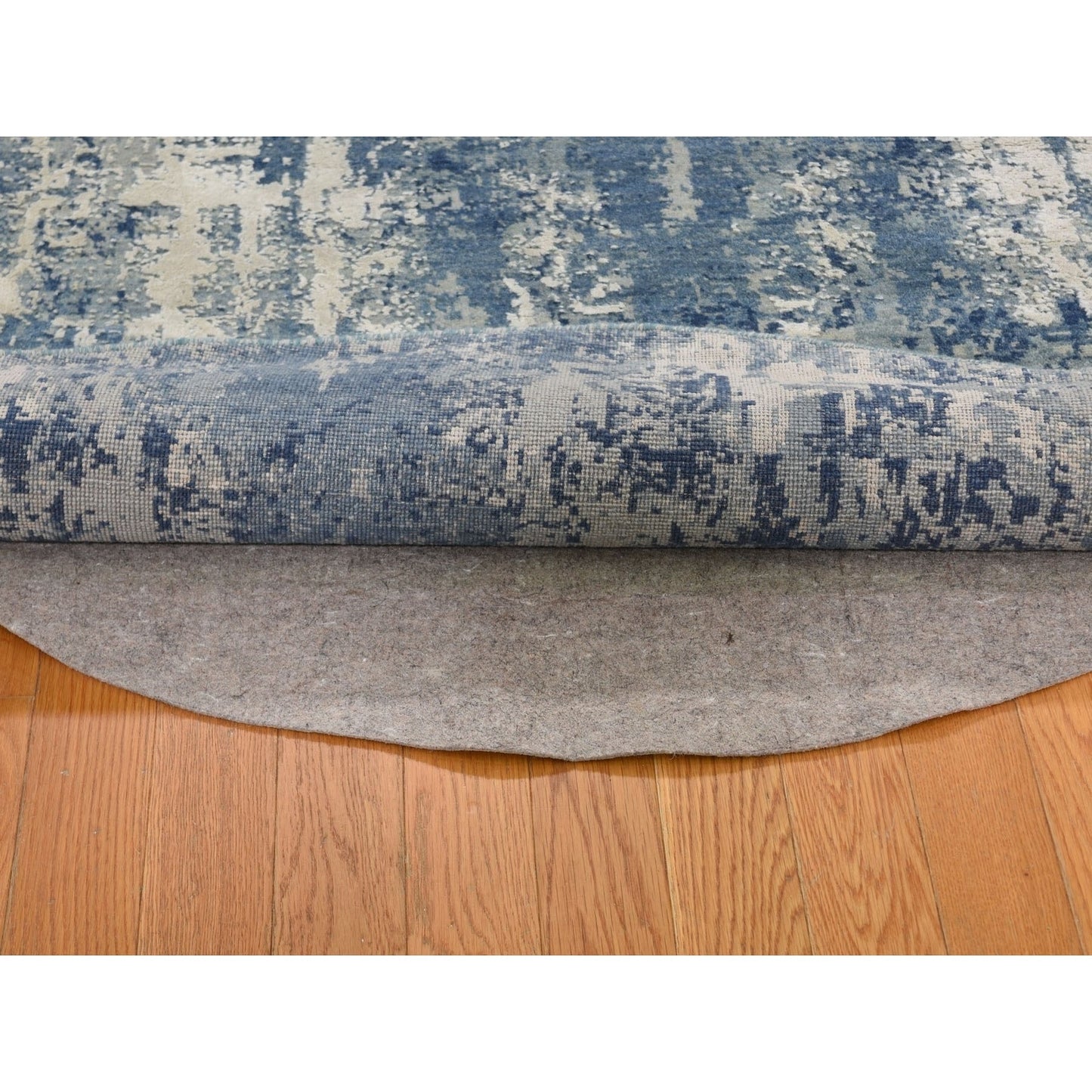 6'2"X6'2" Round Abstract Design Wool And Pure Silk Hand Knotted Blue Rug