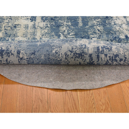 6'2"X6'2" Round Abstract Design Wool And Pure Silk Hand Knotted Blue Rug