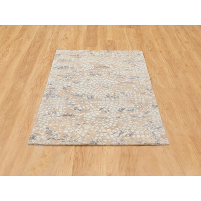 3'X5' Gray Wool & Pure Silk Mosaic Design Handknotted Modern Oriental Rug