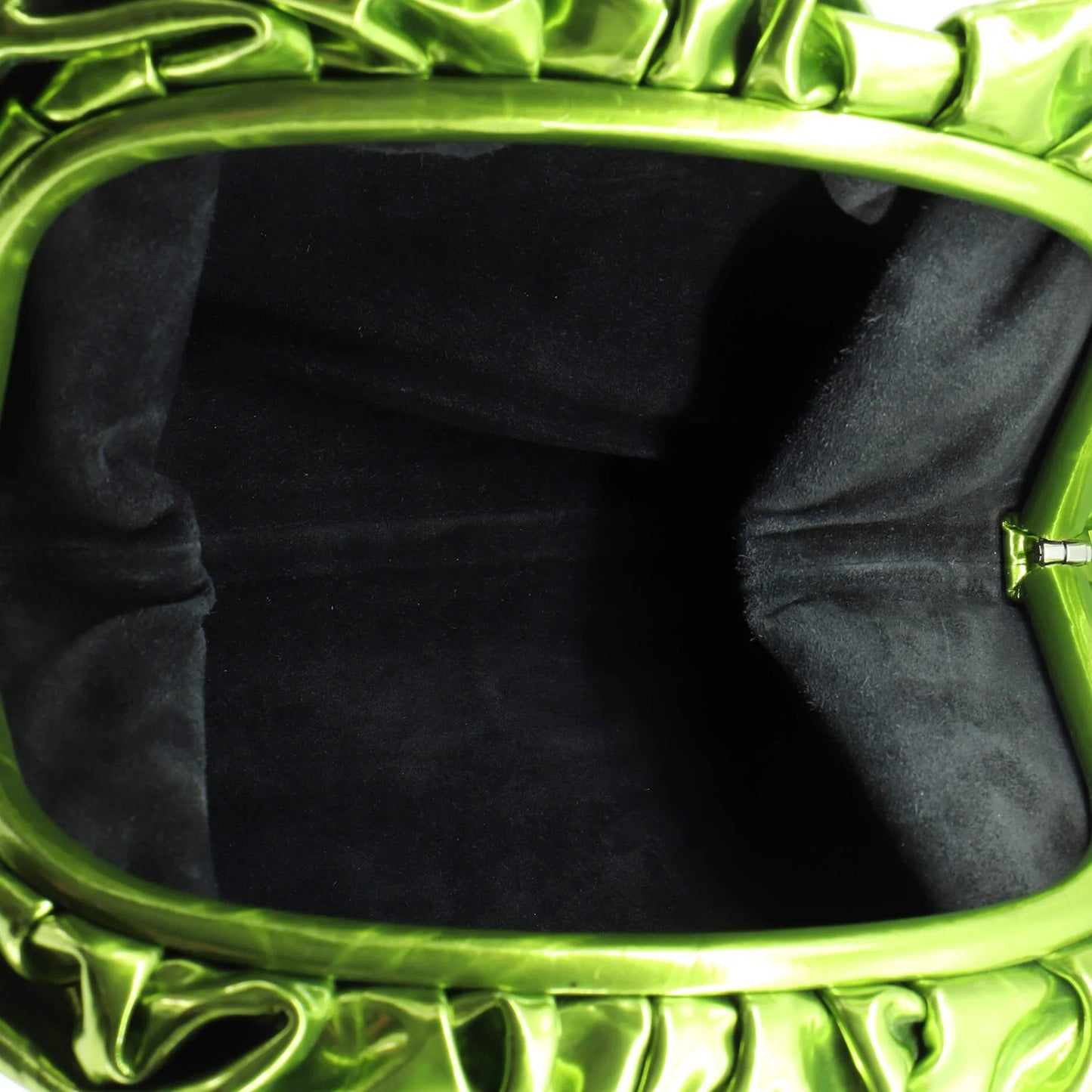 Bottega Veneta The Pouch Crinkled Metallic Patent Teen