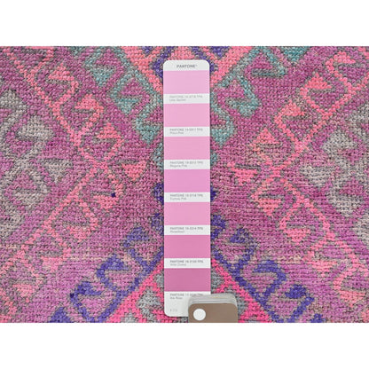 3'3"X9'7" Pink Overdyed Vintage Zoroastrian Hand Knotted Wool Runner