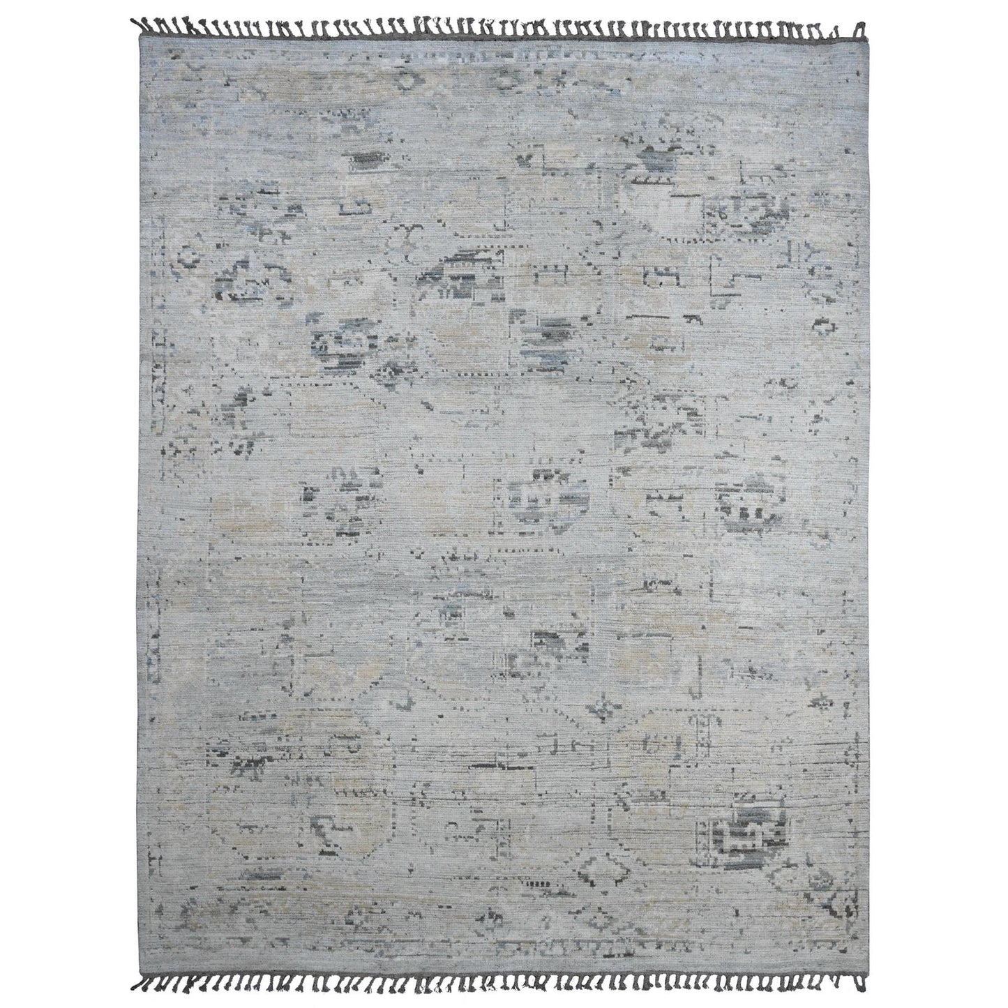 9'X12'1" Gray Moroccan Weave Elephant Feet Design Hand Knotted Wool Rug