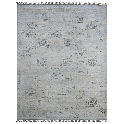 9'X12'1" Gray Moroccan Weave Elephant Feet Design Hand Knotted Wool Rug