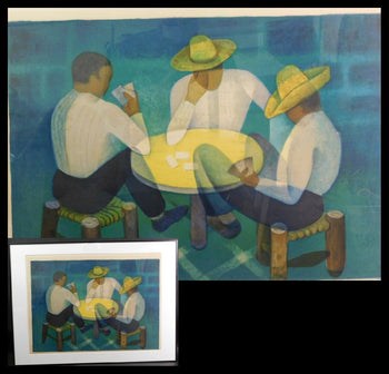Louis Toffoli Original Lithograph Card Game Print Signed Framed