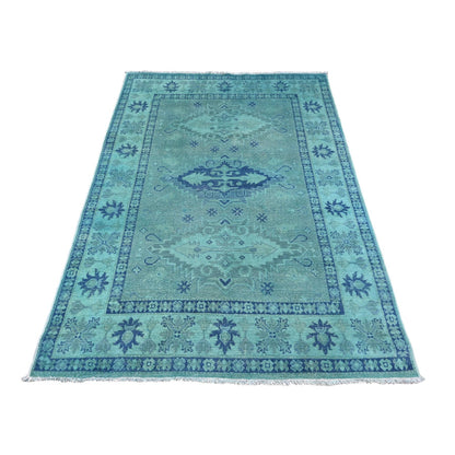 4'8"X6'6" Blue Overdyed Kazak Tribal Design 100% Wool Hand Knotted Rug