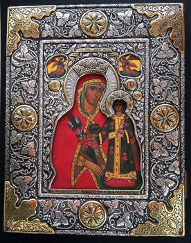Antique Icon Jesus Christ Virgin Mary Hand Painting