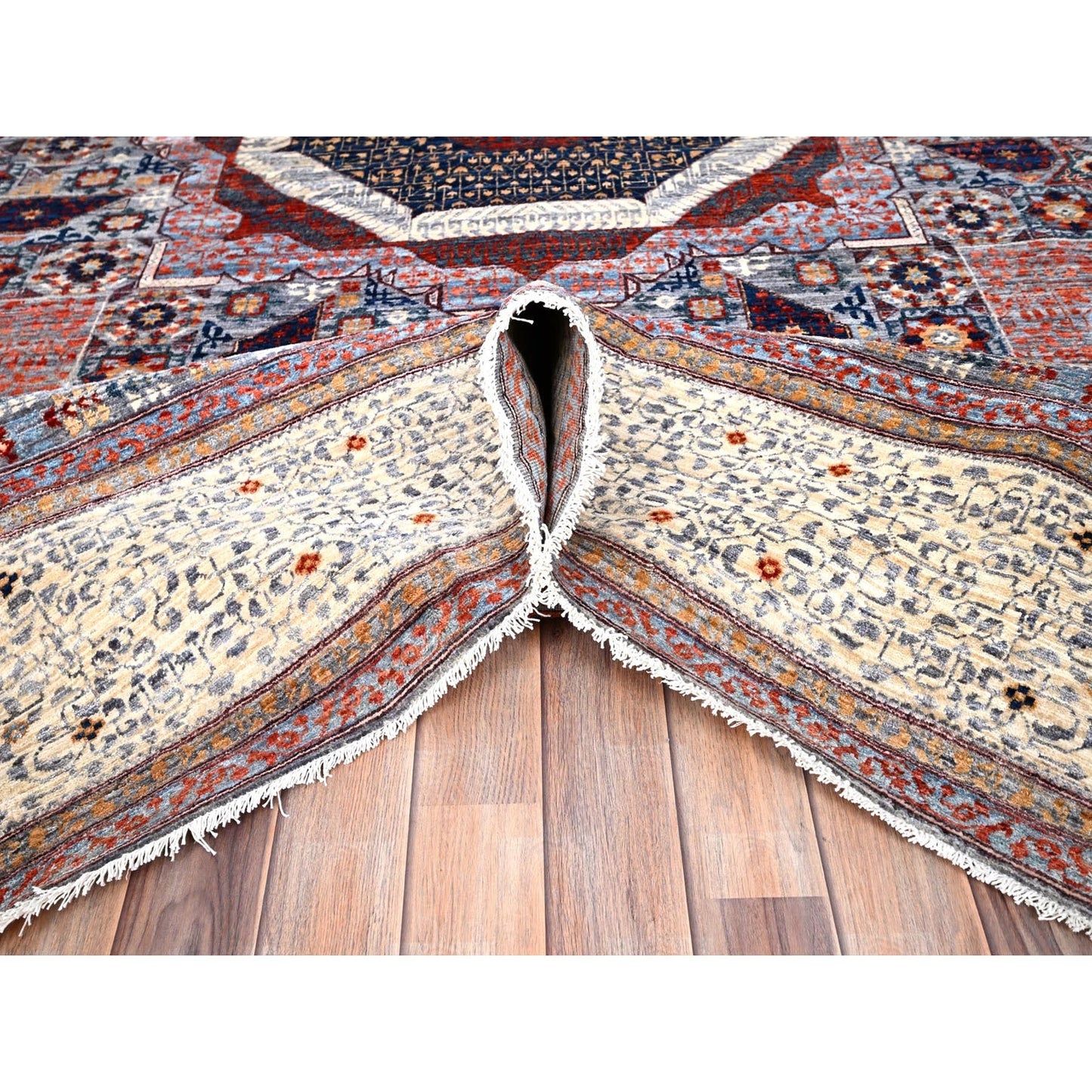 8'10"X12' Red Natural Wool Mamluk Design Hand Knotted Oriental Rug