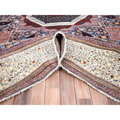8'10"X12' Red Natural Wool Mamluk Design Hand Knotted Oriental Rug